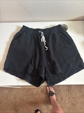 Women's Black Cotton Gauze Drawstring Shorts